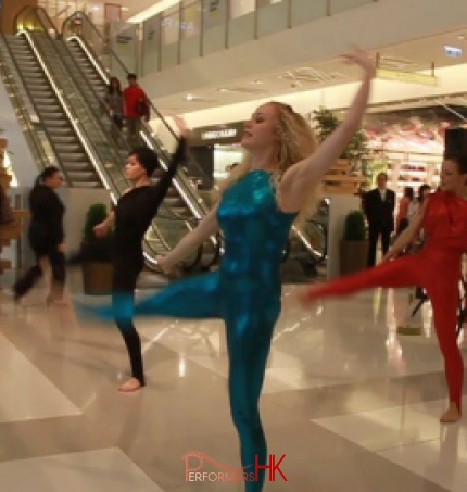 Modern dance performance with three dancers at K11 mall in Hong Kong