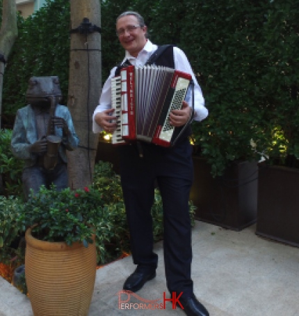 Hong Kong Musician performing Accordion at Lee Tung Avenue Wan Chai opening event