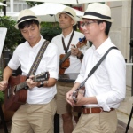 Trio musician playing at Lee tung avenue opening event, wan chai Hong Kong