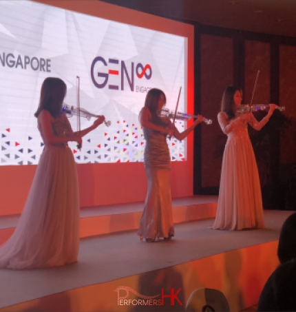 3 violinist using LED violins performance on stage