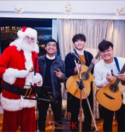 santa with musicians with guitars in hk sha tin private event