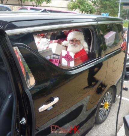 santa in van for a video shoot in hong kong