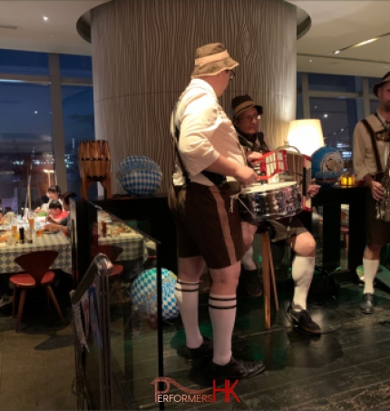 performance with Oktoberfest from Performers HK, hong kong based Oktoberfest music band in laderhosen, german costume, bavarian music